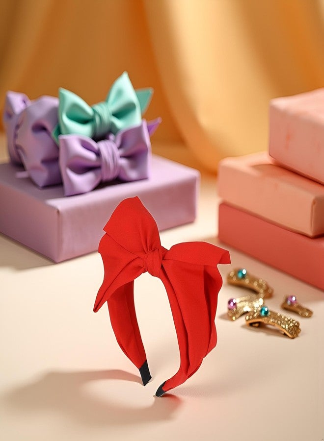 Sluswallow Red Women's Bowknot Headband with Double Layer Bow Hair Accessories Headbands - Image 5